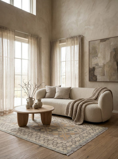 Kelim Gashgai · Handgewebt – Grau, 169x119 cm, 100% Schurwolle | Detailansicht