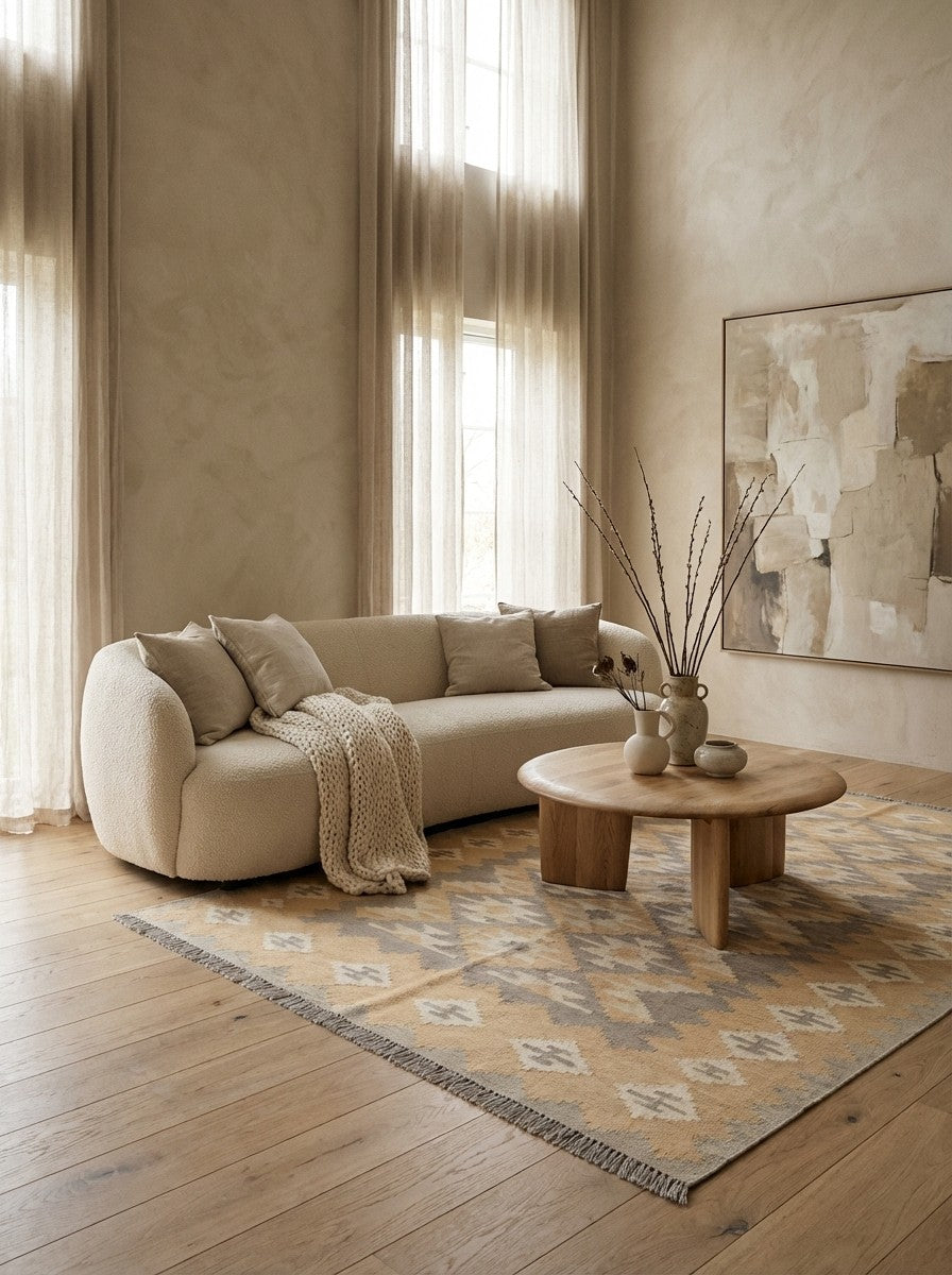 Kelim Gashgai · Handgewebt – Grau, 230x168 cm, 100% Schurwolle | Detailansicht