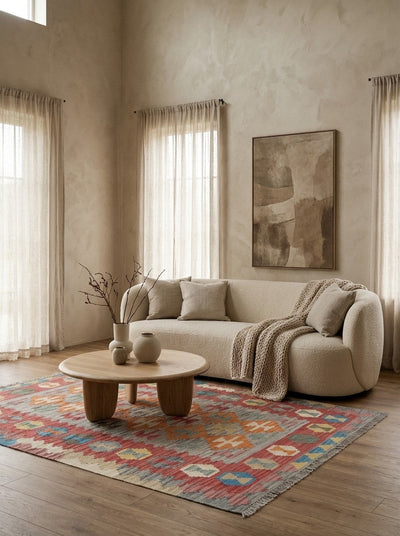 Kelim Gashgai — Handmade, 150x192 cm, Grey, 100% Virgin Wool | Detail view