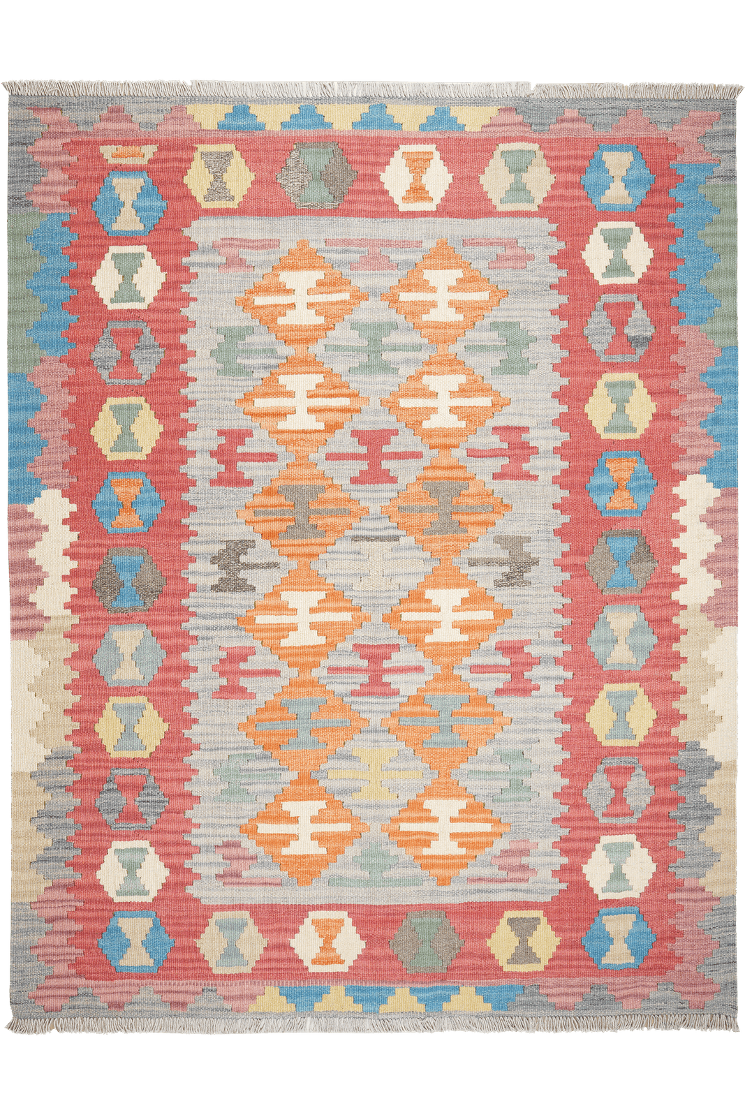 Kelim Gashgai — Handmade, 150x192 cm, Grey, 100% Virgin Wool | Main view
