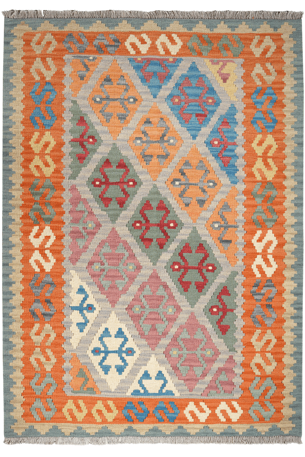 Kelim Gashgai — Handmade, 125x176 cm, Grey, 100% Virgin Wool | Main view