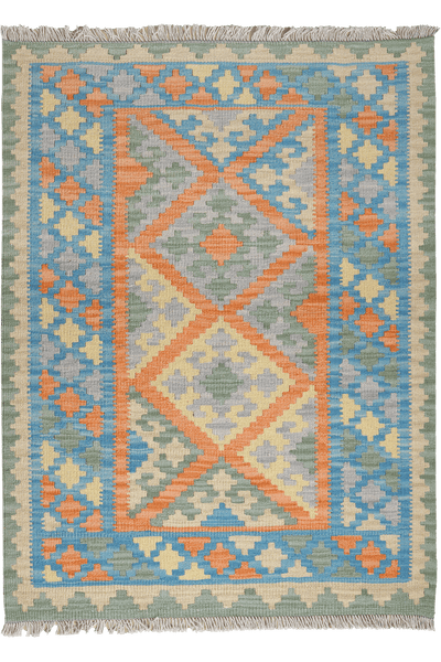 Kelim Gashgai — Handmade, 107x141 cm, Orange, 100% Virgin Wool | Main view