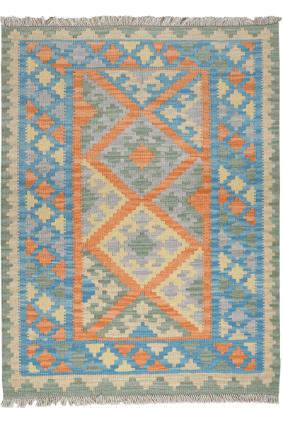 Kelim Gashgai — Handmade, 107x141 cm, Orange, 100% Virgin Wool | Main view