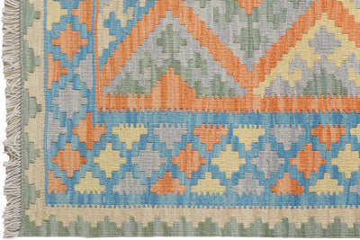 Kelim Gashgai — Handmade, 107x141 cm, Orange, 100% Virgin Wool | View 3