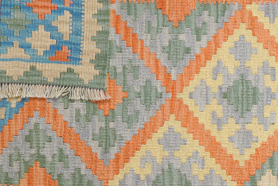 Kelim Gashgai — Handmade, 107x141 cm, Orange, 100% Virgin Wool | View 6