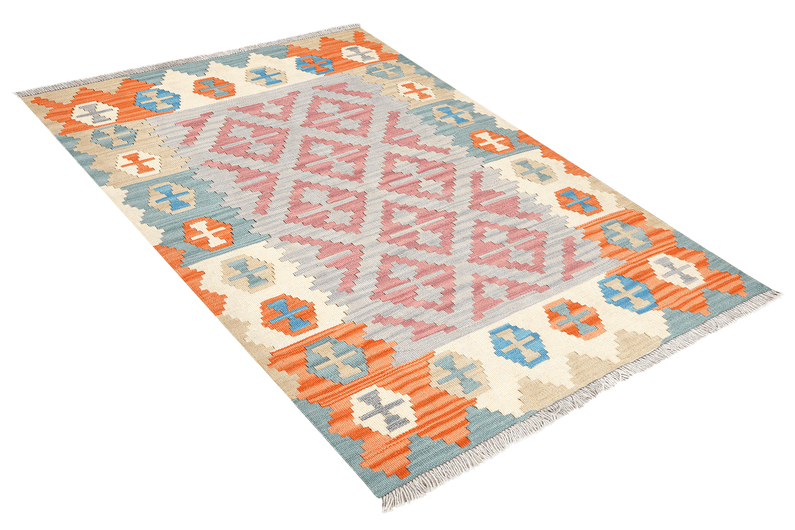 Kelim Gashgai — Handmade, 101x145 cm, Grey, 100% Virgin Wool | View 4