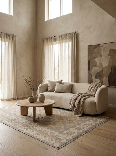 Kelim Gashgai · Handgewebt – Grau, 230x171 cm, 100% Schurwolle | Detailansicht