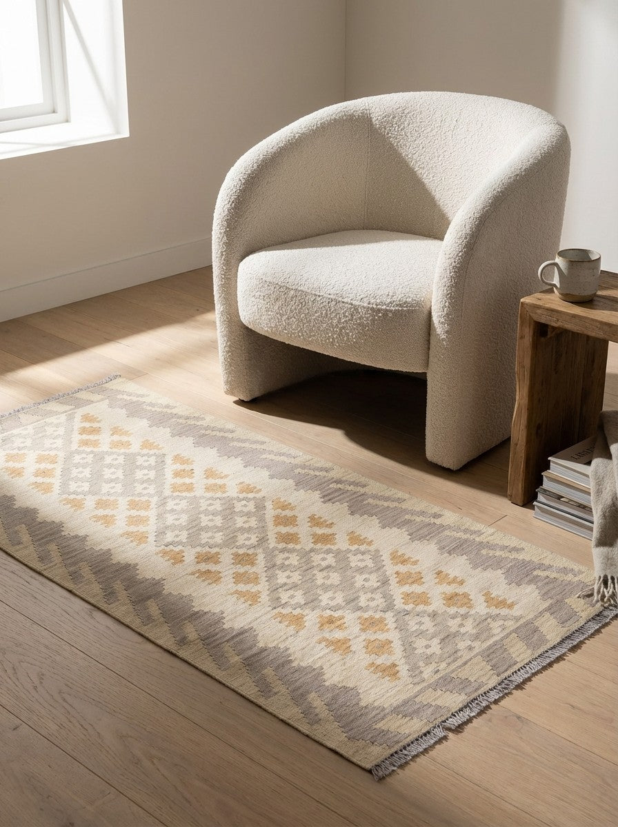 Kelim Gashgai · Handgewebt – Beige, 197x84 cm, 100% Schurwolle | Detailansicht