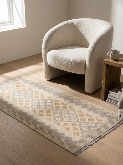 Kelim Gashgai · Handgewebt – Beige, 197x84 cm, 100% Schurwolle | Detailansicht