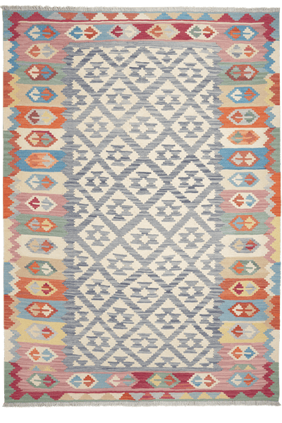 Kelim Gashgai — Handmade, 178x258 cm, Blue, 100% Virgin Wool | Main view