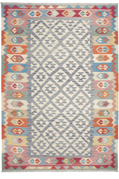 Kelim Gashgai — Handmade, 178x258 cm, Blue, 100% Virgin Wool | Main view