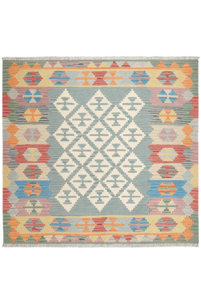 Kelim Gashgai — Handmade, 162x152 cm, Green, 100% Virgin Wool | Main view