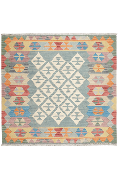 Kelim Gashgai — Handmade, 162x152 cm, Green, 100% Virgin Wool | Main view