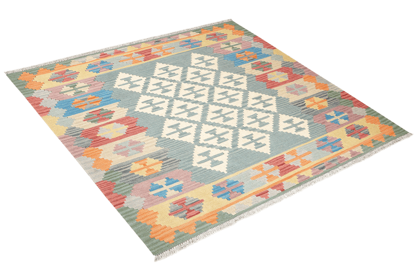 Kelim Gashgai — Handmade, 162x152 cm, Green, 100% Virgin Wool | View 4