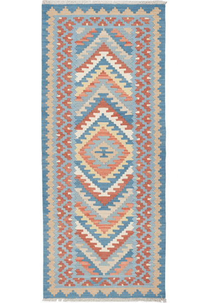 Kelim Gashgai — Handmade, 82x198 cm, Blue, 100% Virgin Wool | Main view