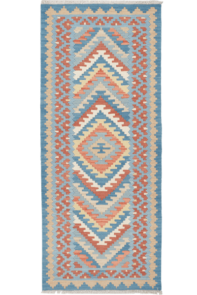 Kelim Gashgai — Handmade, 82x198 cm, Blue, 100% Virgin Wool | Main view