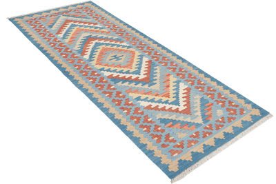 Kelim Gashgai — Handmade, 82x198 cm, Blue, 100% Virgin Wool | View 4