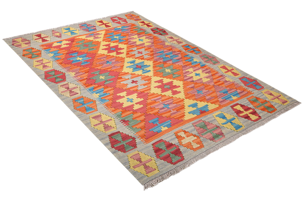 Kelim Gashgai — Handmade, 132x176 cm, Red, 100% Virgin Wool | View 4