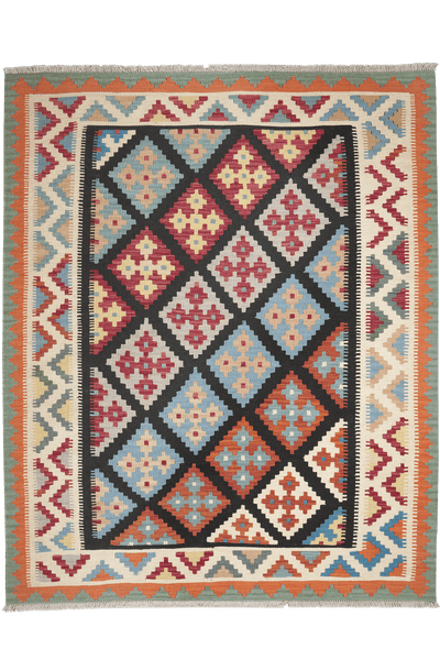 Kelim Gashgai — Handmade, 162x200 cm, Black, 100% Virgin Wool | Main view