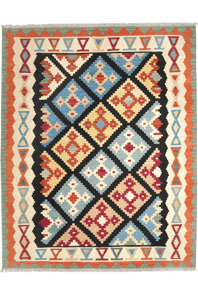 Kelim Gashgai — Handmade, 161x201 cm, Black, 100% Virgin Wool | Main view