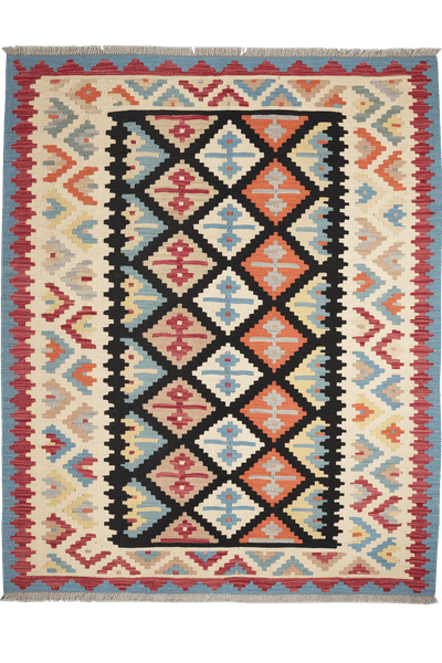 Kelim Gashgai — Handmade, 158x197 cm, Black, 100% Virgin Wool | Main view