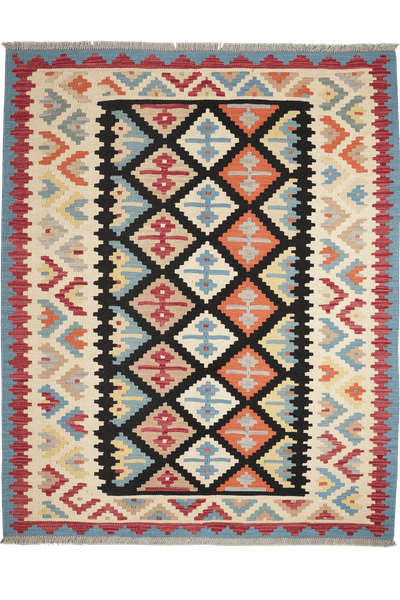 Kelim Gashgai — Handmade, 158x197 cm, Black, 100% Virgin Wool | Main view
