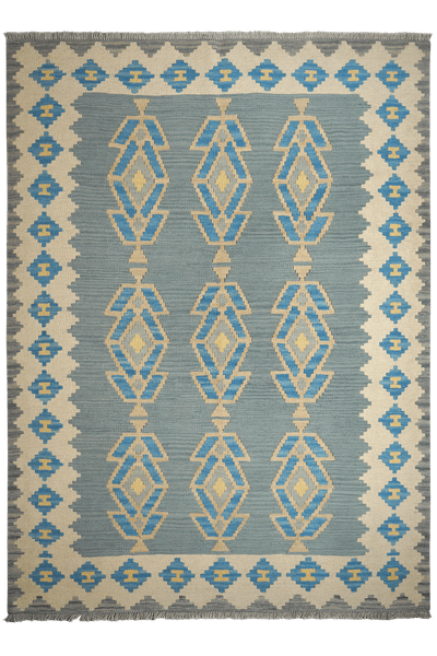 Kelim Gashgai — Handmade, 176x241 cm, Green, 100% Virgin Wool | Main view