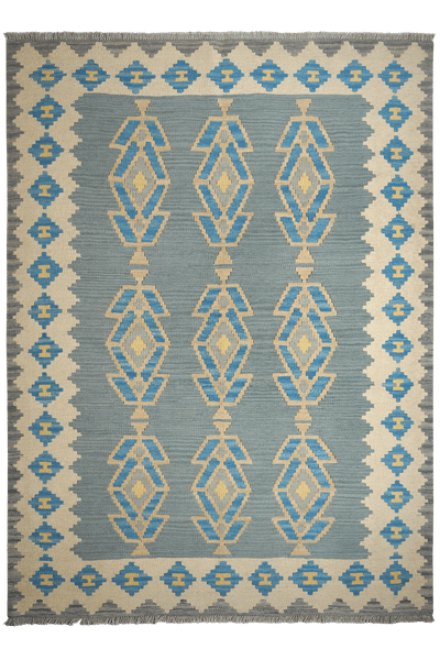 Kelim Gashgai — Handmade, 176x241 cm, Green, 100% Virgin Wool | Main view