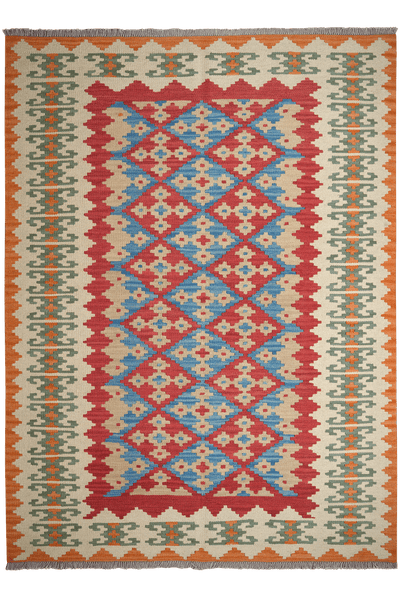 Kelim Gashgai — Handmade, 172x232 cm, Red, 100% Virgin Wool | Main view