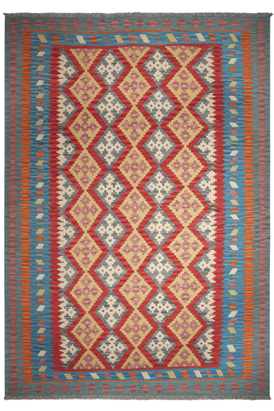Kelim Gashgai — Handmade, 208x298 cm, Red, 100% Virgin Wool | Main view