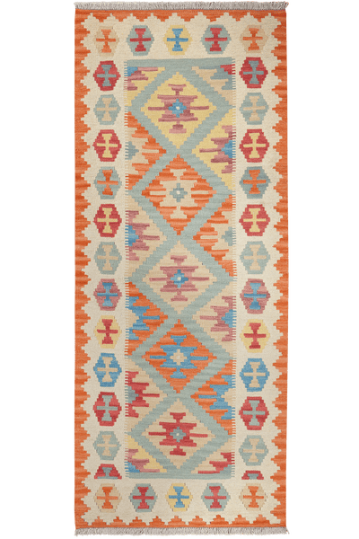 Kelim Gashgai — Handmade, 83x200 cm, Green, 100% Virgin Wool | Main view