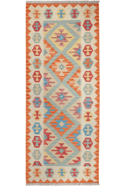 Kelim Gashgai — Handmade, 83x200 cm, Green, 100% Virgin Wool | Main view