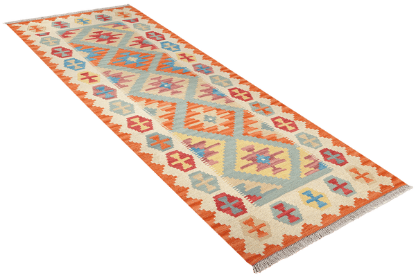 Kelim Gashgai — Handmade, 83x200 cm, Green, 100% Virgin Wool | View 4