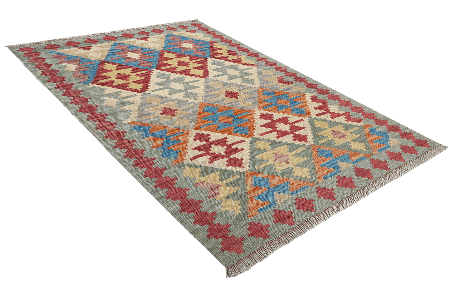 Kelim Gashgai — Handmade, 105x142 cm, Grey, 100% Virgin Wool | View 4