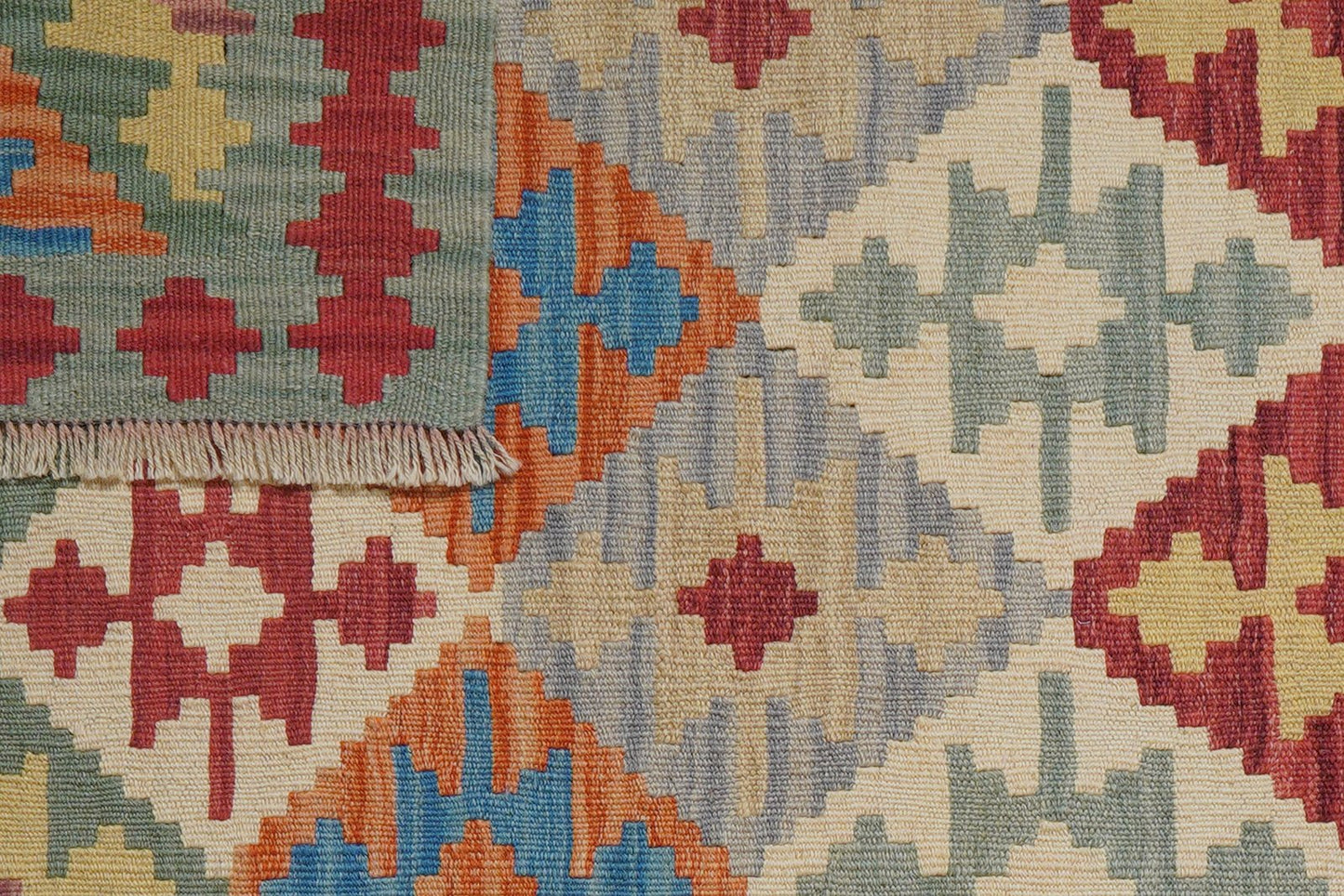 Kelim Gashgai — Handmade, 105x142 cm, Grey, 100% Virgin Wool | View 6