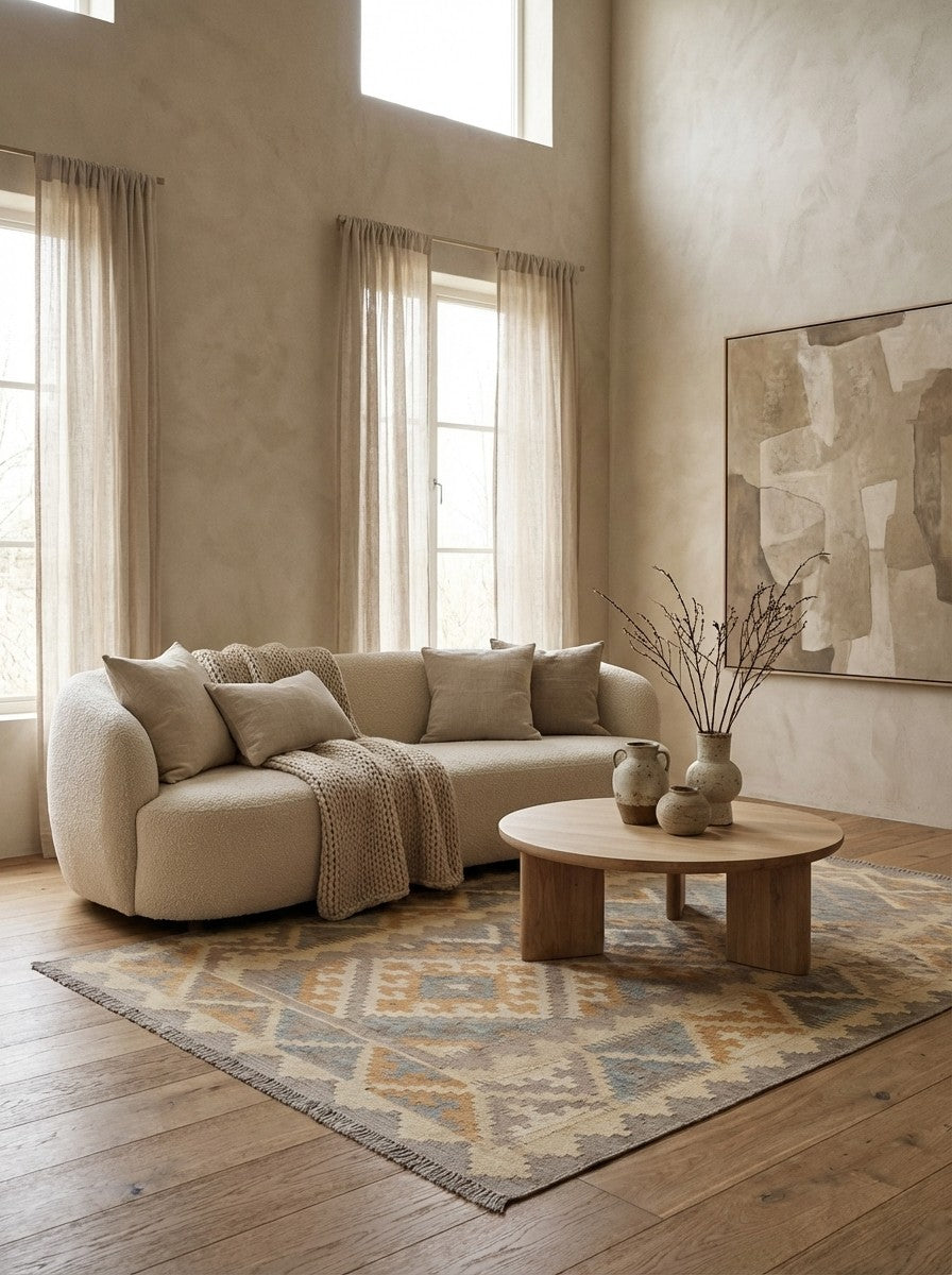 Kelim Gashgai · Handgewebt – Grau, 181x119 cm, 100% Schurwolle | Detailansicht