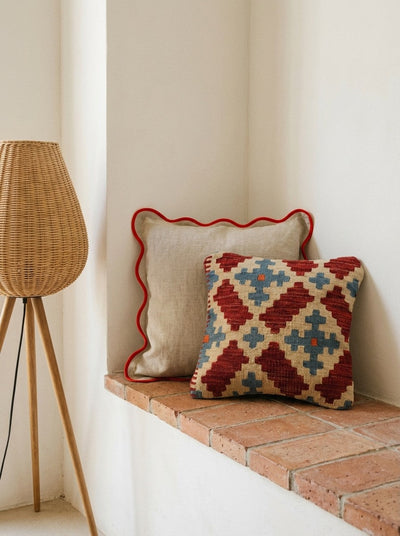 Kelim Kissen — Handmade, 40x40 cm, Multicolor, 100% Virgin Wool | Back view
