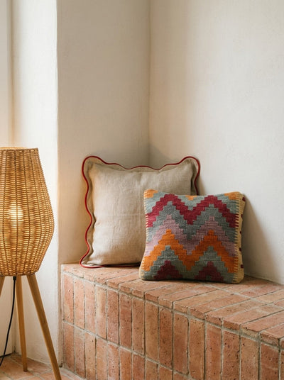 Kelim Kissen — Handmade, 40x40 cm, Multicolor, 100% Virgin Wool | Back view