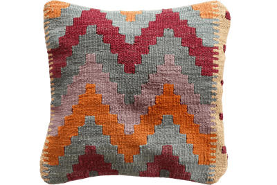 Kelim Kissen — Handmade, 40x40 cm, Multicolor, 100% Virgin Wool | Main view