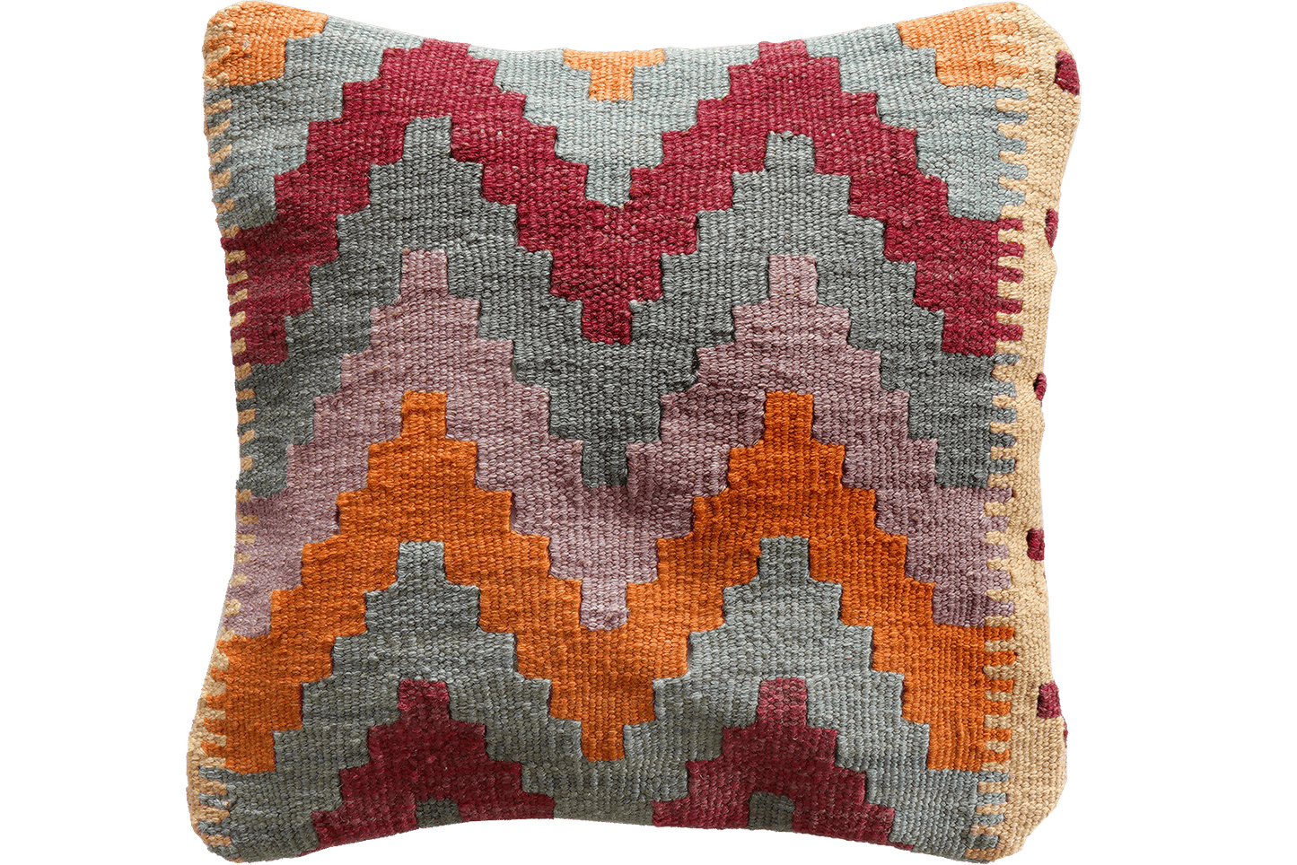 Kelim Kissen — Handmade, 40x40 cm, Multicolor, 100% Virgin Wool | Main view