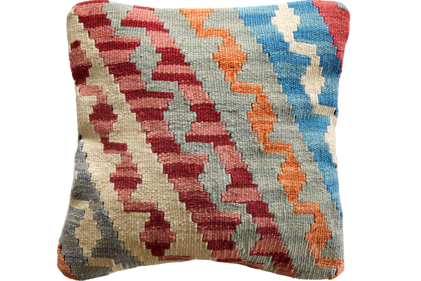 Kelim Kissen — Handmade, 40x40 cm, Multicolor, 100% Virgin Wool | Main view