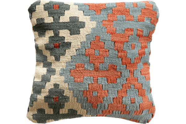 Kelim Kissen — Handmade, 40x40 cm, Multicolor, 100% Virgin Wool | Main view