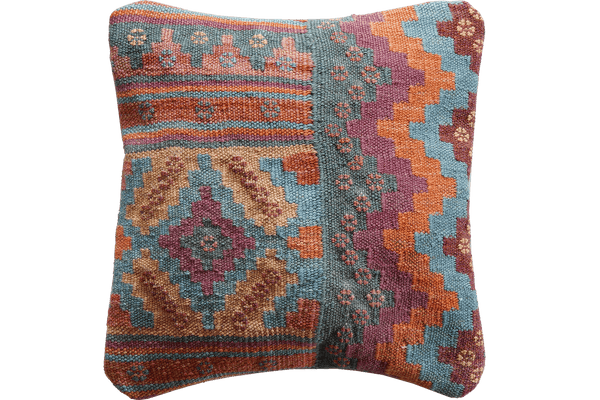 Kelim Kissen — Handmade, 40x40 cm, Multicolor, 100% Virgin Wool | Main view