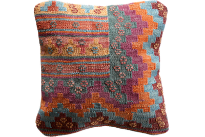 Kelim Kissen — Handmade, 40x40 cm, Multicolor, 100% Virgin Wool | Main view