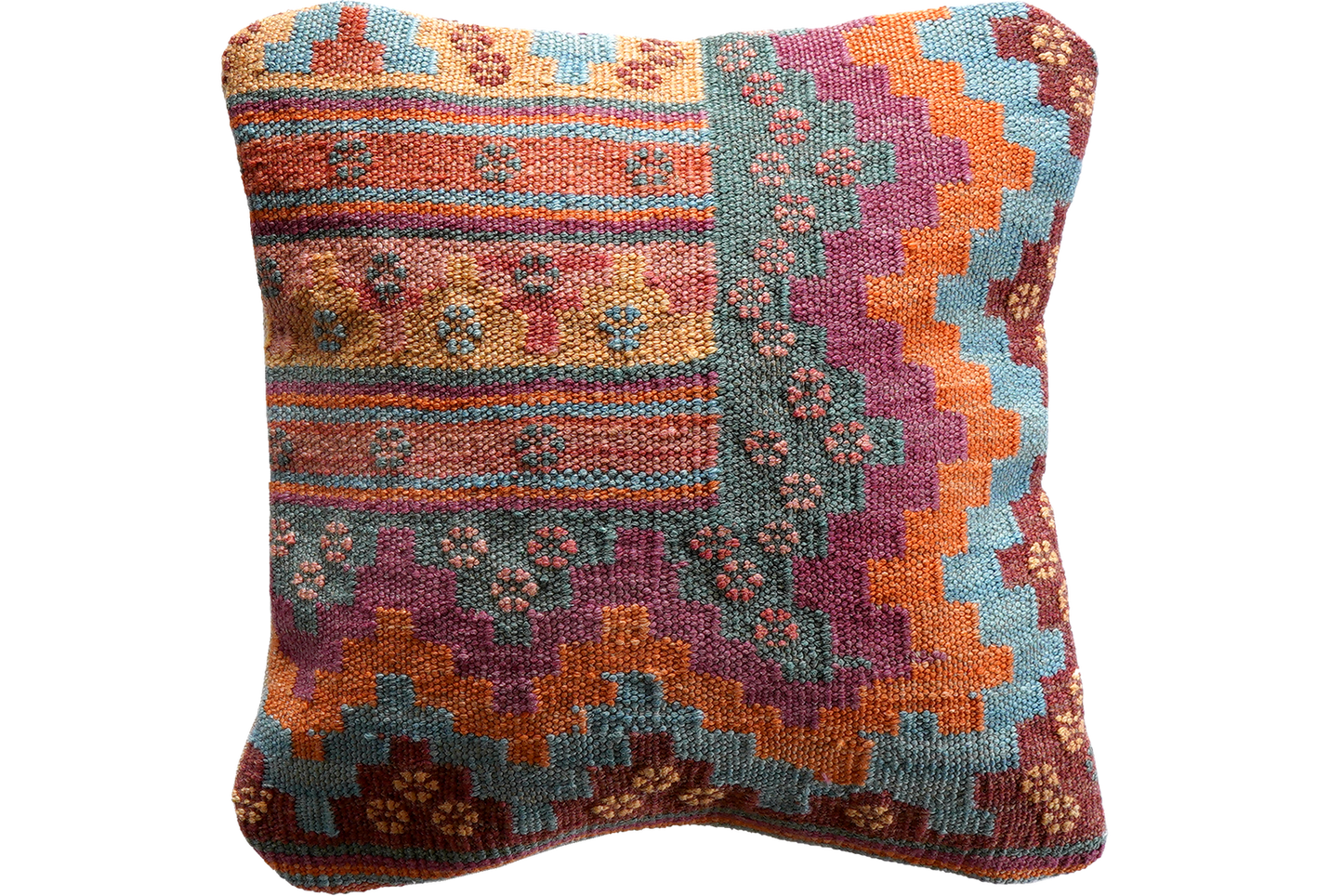Kelim Kissen — Handmade, 40x40 cm, Multicolor, 100% Virgin Wool | Main view