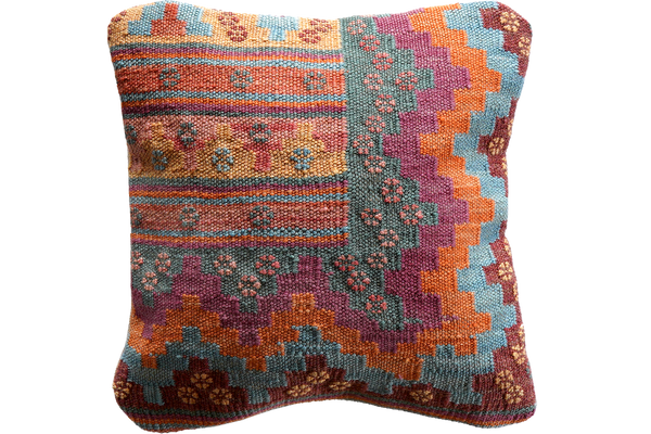 Kelim Kissen — Handmade, 40x40 cm, Multicolor, 100% Virgin Wool | Main view