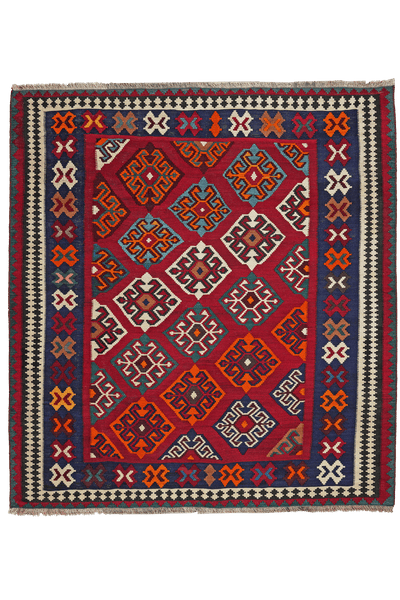 Kelim Gashgai Old — Handmade, 158x172 cm, Red, 100% Virgin Wool | Main view