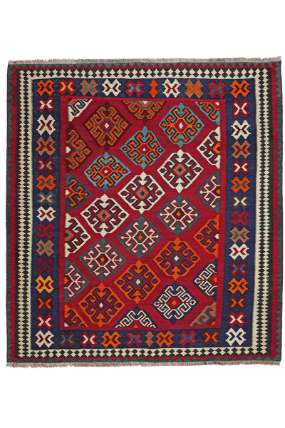 Kelim Gashgai Old — Handmade, 158x172 cm, Red, 100% Virgin Wool | Main view
