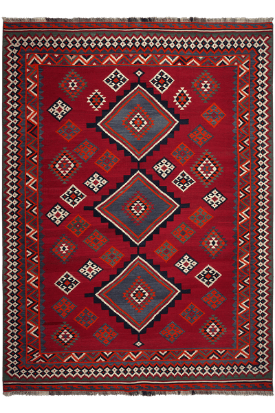 Kelim Gashgai Old — Handmade, 190x264 cm, Red, 100% Virgin Wool | Main view