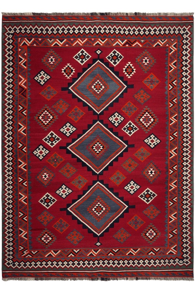 Kelim Gashgai Old — Handmade, 190x264 cm, Red, 100% Virgin Wool | Main view